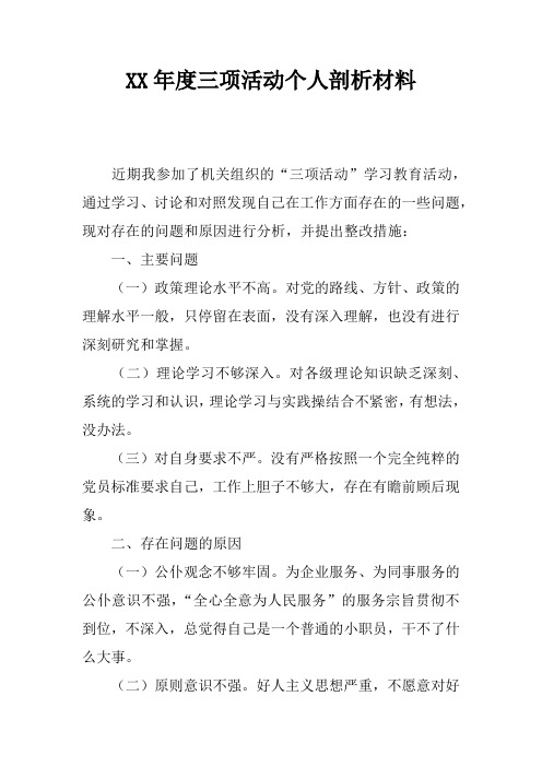 XX年度三项活动个人剖析材料