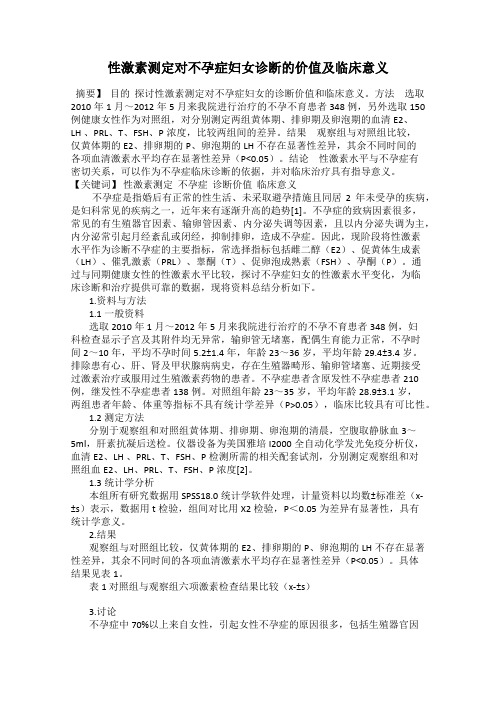 性激素测定对不孕症妇女诊断的价值及临床意义