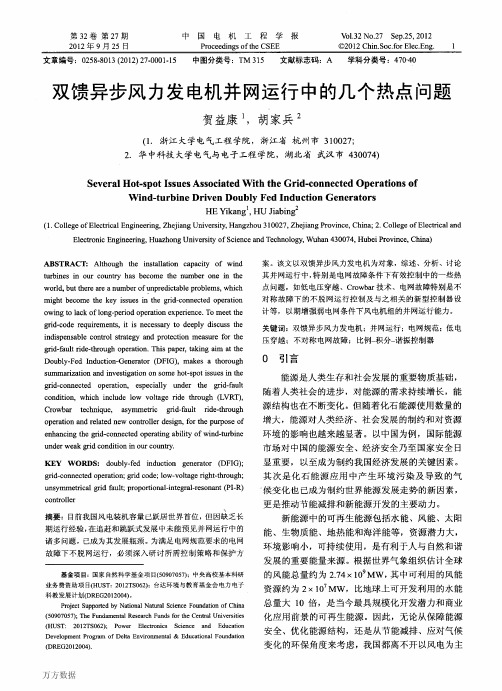 双馈异步风力发电机并网运行中的几个热点问题