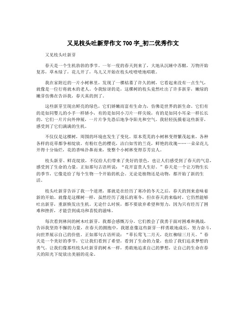 又见枝头吐新芽作文700字_初二优秀作文