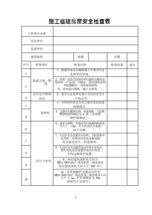 施工现场临建安全检查表