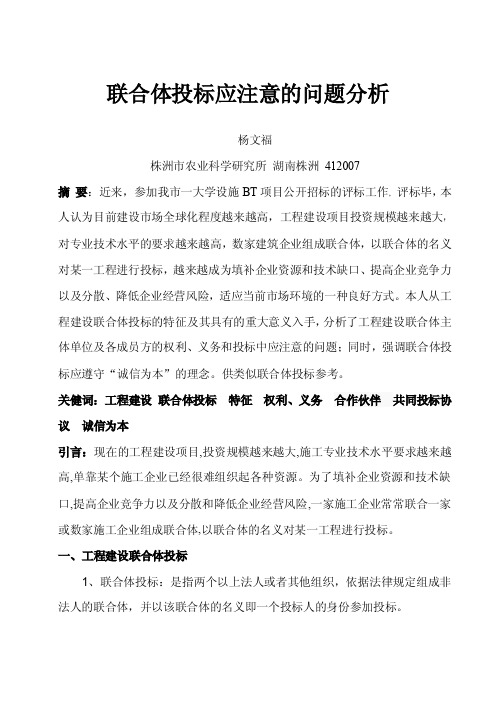 联合体投标应注意的问题分析