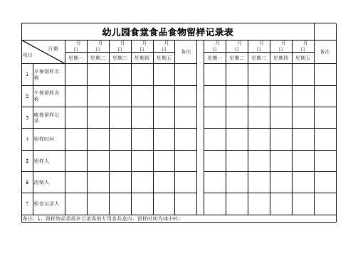 幼儿园食品留样记录表