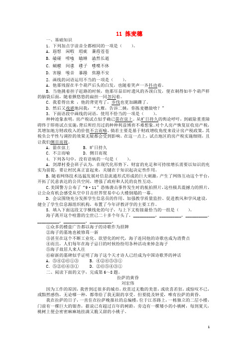 高中语文拣麦穗课后训练粤教讲解