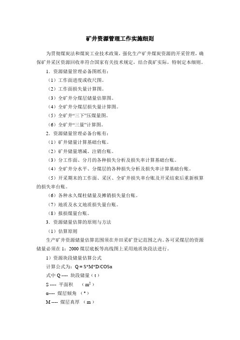 矿井资源管理工作实施细则