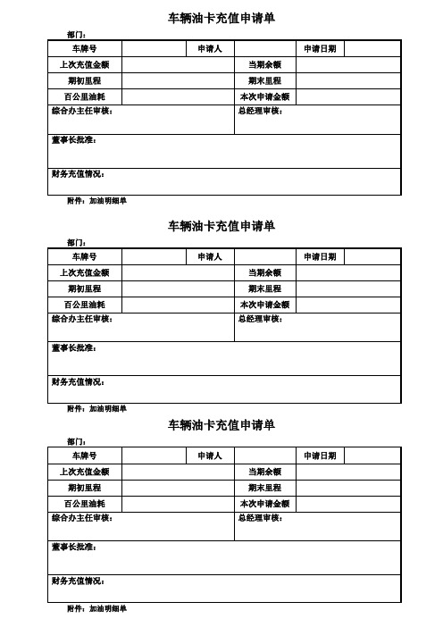 车辆油卡充值申请单
