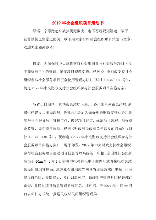 2019年社会组织项目策划书