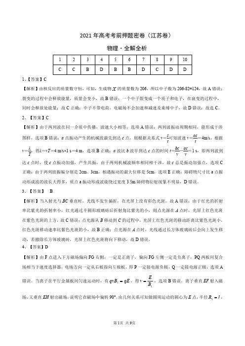 物理-2021年高考考前押题密卷(江苏卷)(全解全析)