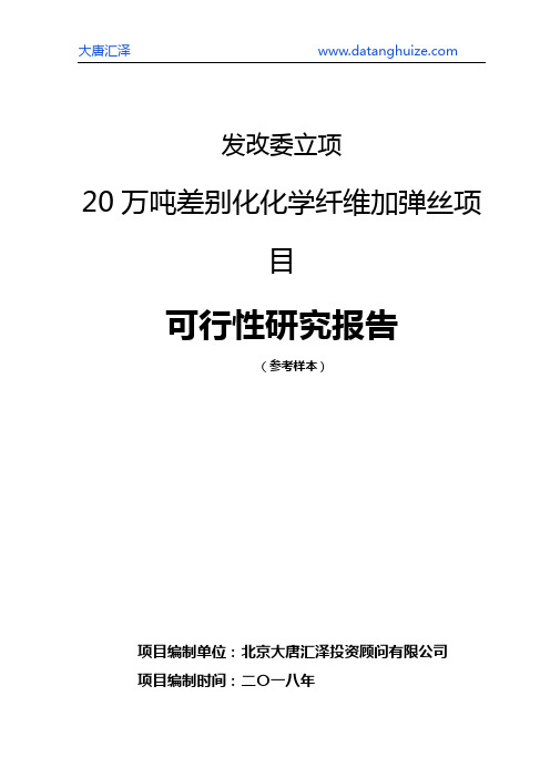 发改委立项-20万吨差别化化学纤维加弹丝项目可行性研究报告