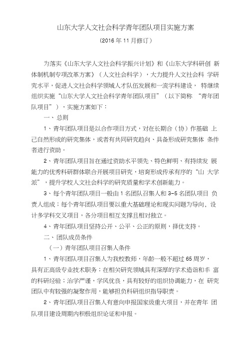 3.山东大学人文社会科学青年团队项目实施方案(2016年11月修订)