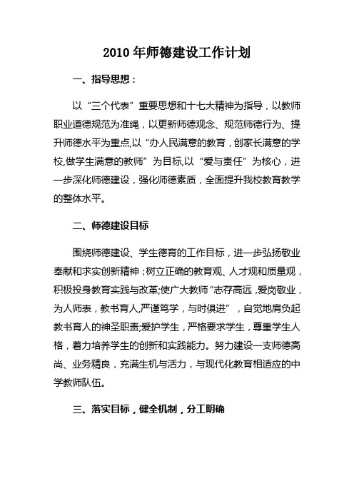 2010年师德建设工作计划