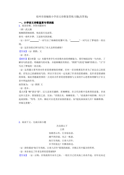 宿州市部编版小升初语文诗歌鉴赏练习题(及答案)