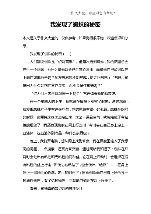 我发现了蜘蛛的秘密