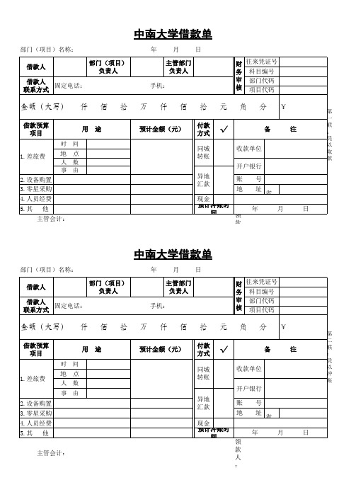 中南大学财务借款单下载