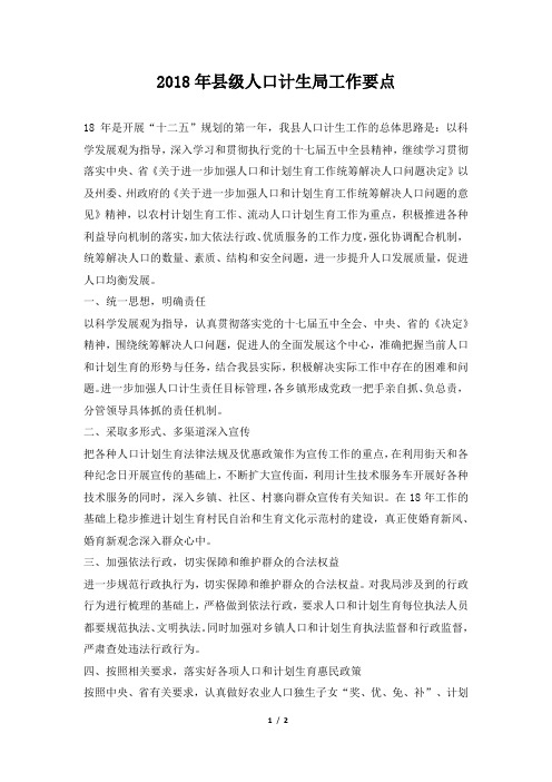 县级人口计生局工作要点