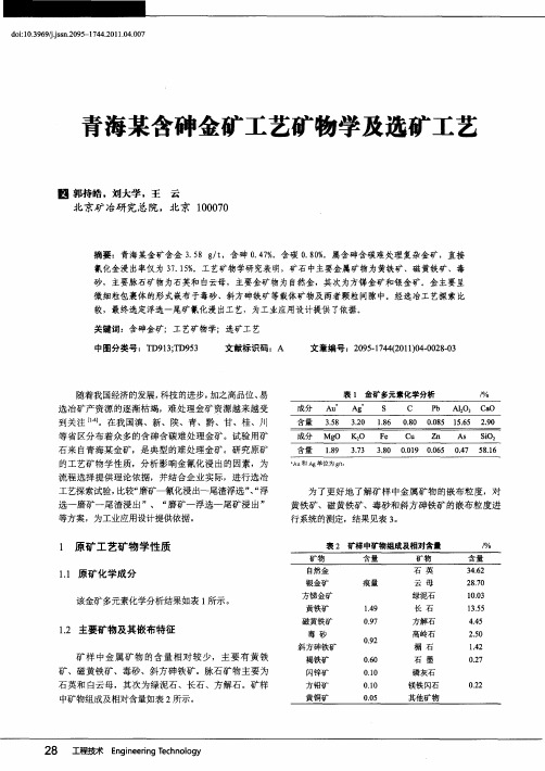 青海某含砷金矿工艺矿物学及选矿工艺