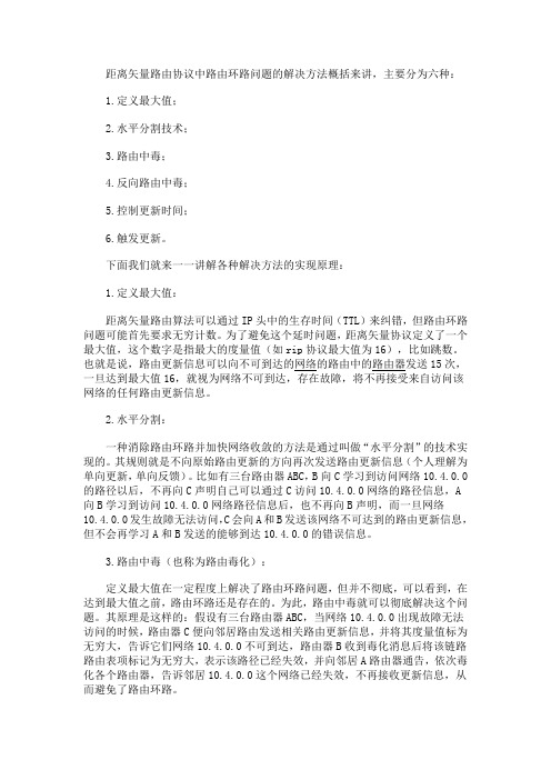 距离矢量路由协议路由环路问题的解决