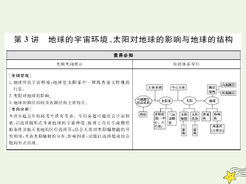 2022版高考地理一轮复习第一部分自然地理1_3地球的宇宙环境太阳对地球的影响与地球的结构课件湘教版