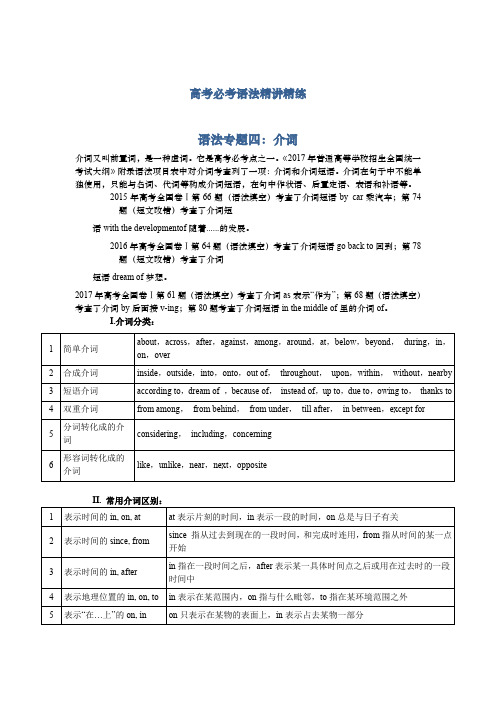 高考必考语法精讲精练专题四：介词 含解析