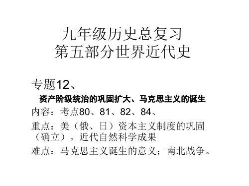 人教版九年级中考历史总复习第五部分世界近代史 专题12、资产阶级统治的巩固扩大、
