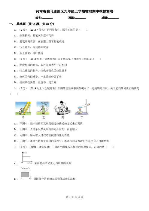 河南省驻马店地区九年级上学期物理期中模拟测卷