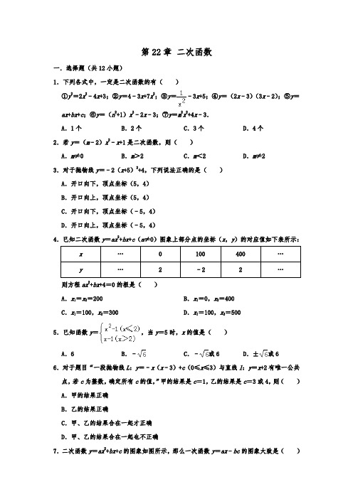 人教版九年级数学上学期 第22章 ：二次函数 单元练习  (含答案解析)