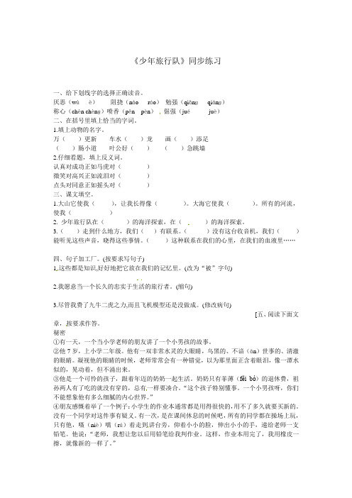 五年级下册语文同步练习-10.2少年旅行队｜北师大版(有答案)