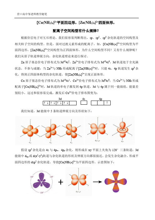 铜氨配离子平面四边形,锌氨配离子正四面体形,配离子空间构型有什么规律？