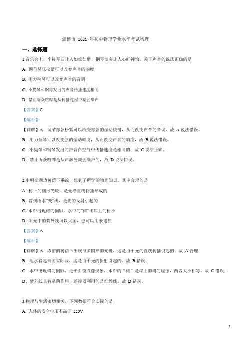 2021年山东省淄博市中考物理试题(解析)