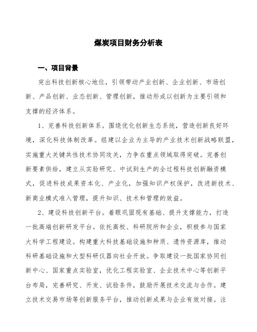 煤炭项目财务分析表