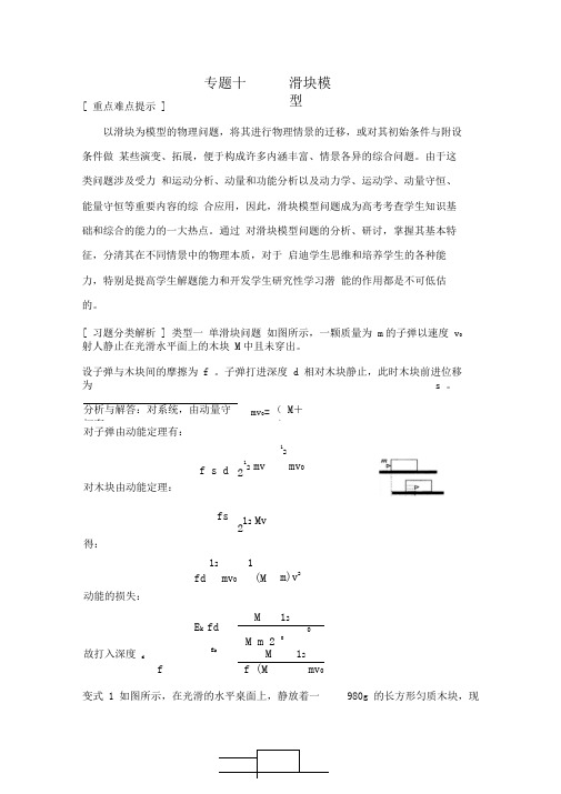 高中物理《解题手册》专题10滑块模型