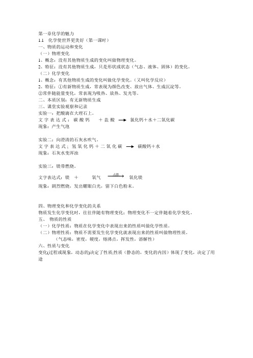 1.1化学使世界更美好,第一课时板书