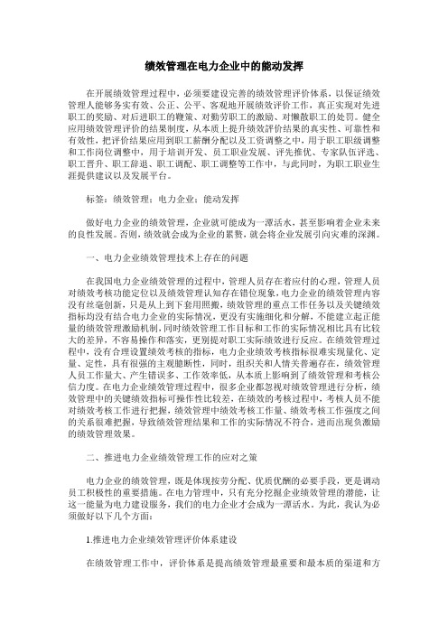 绩效管理在电力企业中的能动发挥