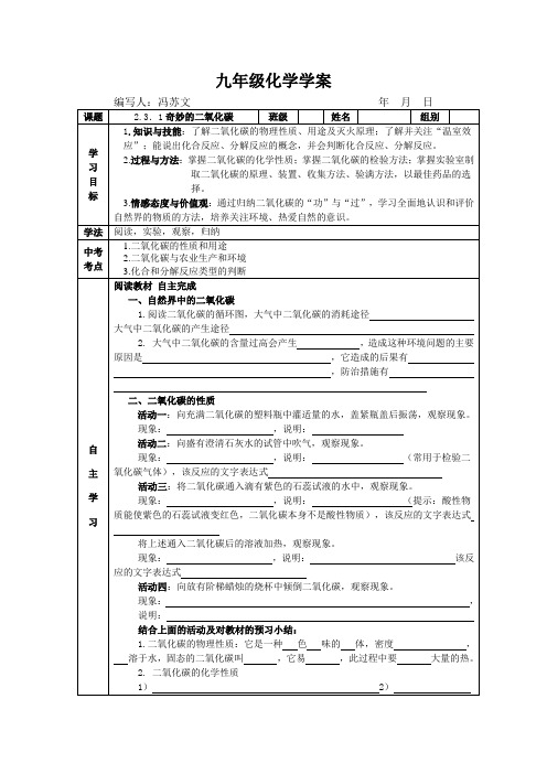 沪教版化学九年《奇妙的二氧化碳》word教案1