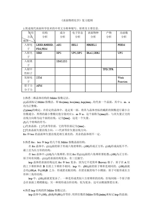 表面物理化学复习提纲