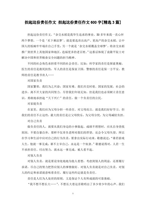 精选担起这份责任作文 担起这份责任作文600字[3篇]