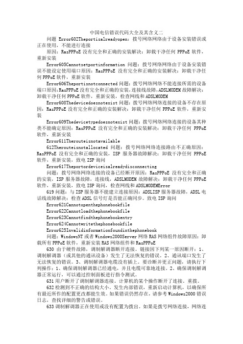 中国电信错误代码大全及其含义二