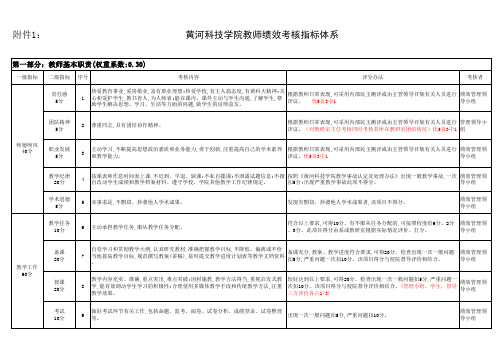 黄河科技学院教师考核指标体系