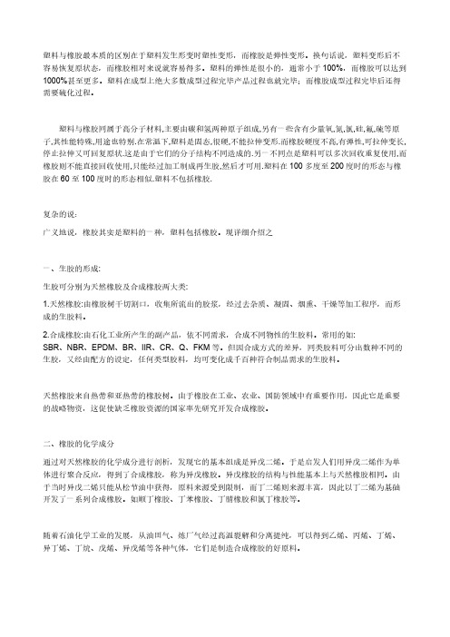 塑料与橡胶最本质的区别在于塑料产生形变时塑性变形而橡胶是弹性