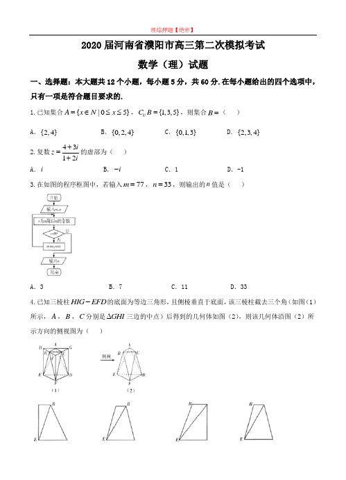 【2020年数学高考】河南省濮阳市2020届高三第二次模拟考试 数学理.doc