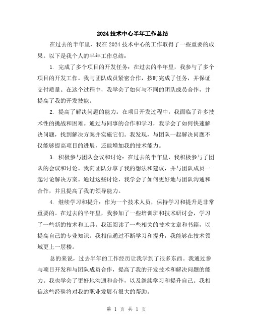 2024技术中心半年工作总结