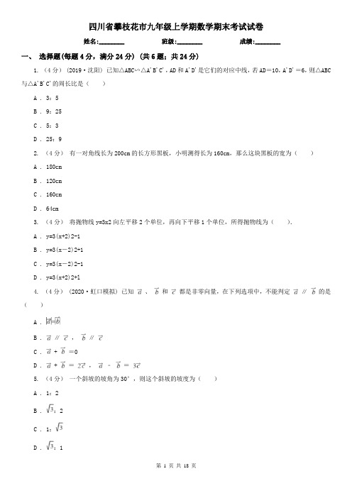 四川省攀枝花市九年级上学期数学期末考试试卷