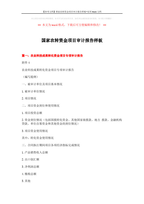 【参考文档】国家农转资金项目审计报告样板-实用word文档 (7页)