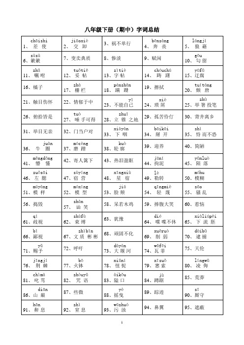 八年级下册期中字词总结