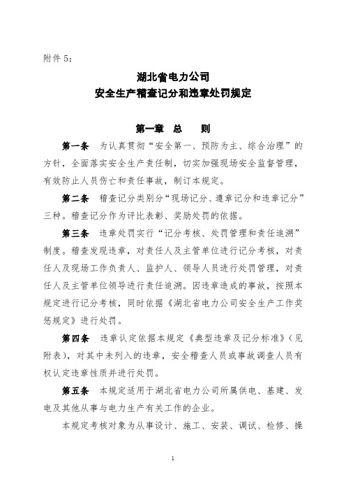 05、湖北省电力公司安全稽查记分和违章处罚规定(最新整理)