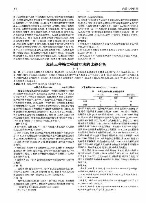 浅谈三种梅毒检测方法的比较分析