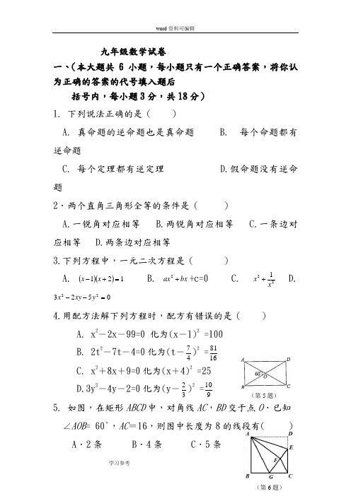 吉安二中九年级数学中考模拟试题及答案