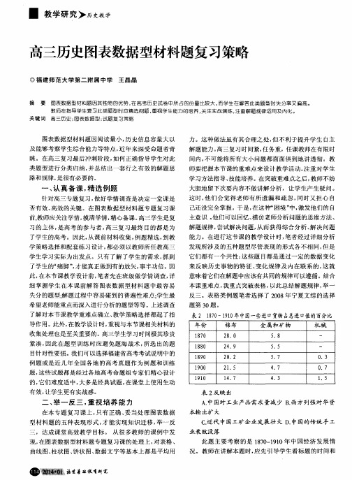 高三历史图表数据型材料题复习策略