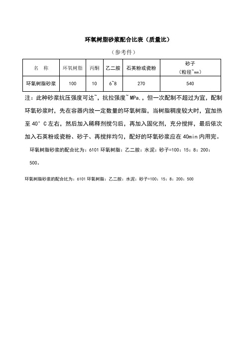 环氧树脂砂浆配合比表