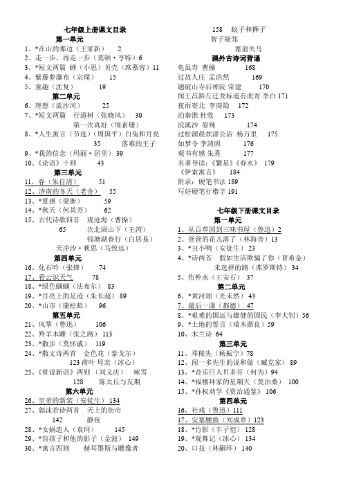 人教版课文目录含页码